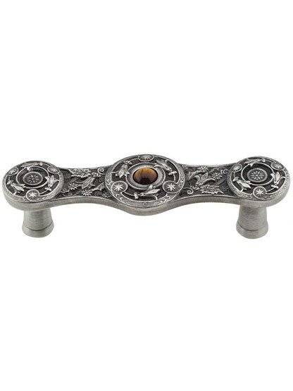 Lily Drawer Pull Inset with Tiger Eye - 3 inch Center-to-Center in Antique Pewter.